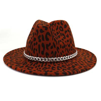 China Fedora Hats Round Top High Quality Autumn Style Cool Unisex Wool Brim Vintage Leopard Wide Fedora Hat Picture for sale