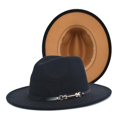 China High Quality Designer Wool Felt Fedora Hats Women Wide Brim two Tone Felt Fedora Hat of two shades image new for sale