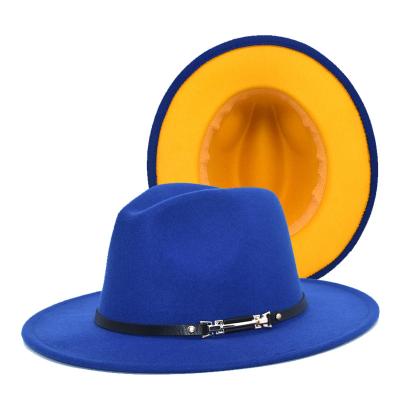 China Popular Designer Wool Felt Fedora Hats Women Wide Brim Two Tone Felt Fedora Hat image new for sale