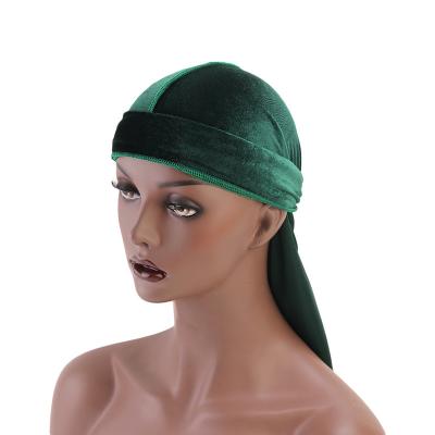 China Custom Made Durags Velvet Durags Stretchable Smooth Designer Durag Tails Multifunctional Wide Dorags Headwear Durags Women Men for sale