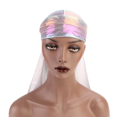 China Skin Friendly Satin Hair Silky Durag Headband Durags Designer For Women Man Metallic Skull Durag Printed Hood Seller for sale