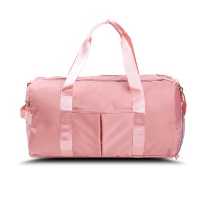 China Custom Made Eco-Friendly Logo High Quality Waterproof Women's Pink Nylon Duffle Travel Sports Gym Bag With Shoe Compartment And Wet Pocket for sale