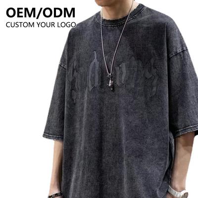 China Wholesale High Quality Men's Hip Wear Street Wear T-shirt Round Neck Round Neck Dropped Shoulder Vintage Washed T-Shirts Anti Shrink Hop for sale