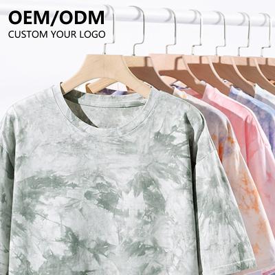 China Wholesale Soft Anti-wrinkle Drop Shoulder Sublimation Tie Dyed T-shirts Printing Logo Polyester Cotton Men Tie Custom Dye Oversized T-shirt for sale