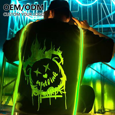 China 2022 Summer New Fashion Custom Anti-Wrinkle Heat-transfer OEM Luminous Short Sleeve T-shirt Printing Fluorescence Men's T-shirt Glow At Night for sale