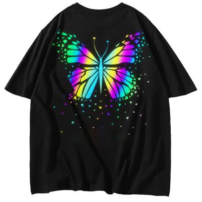 China 2022 Anti-Wrinkle Men's Trend Rainbow Custom Reflective Light T-shirt Reflection Hip Hop Colorful Graphic T-shirt In Dark for sale