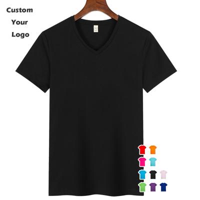 China Wholesale Anti-wrinkle OEM Basic Graphic Stitches Custom V-neck Sublimation Blanks T-shirts Designer Logo Printing Polyester Mens T Shirts for sale