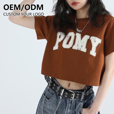 China Wholesale Anti-wrinkle Cotton Blank Crop Top T-shirts Custom Printing Your Design Women's Breathable Belly-Baring T-shirts For Women for sale