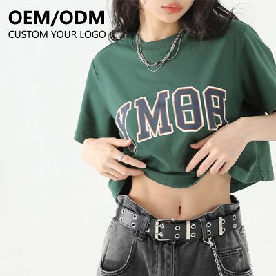 China Fashion Wholesale Women's Anti-wrinkle Summer Crop Tops T Shirts Custom Personalized Printing Logo Casual Cotton Exposed Belly Button T Shirts for sale