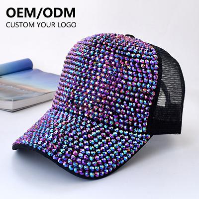 China Hot Selling COMMON Bling Diamond Inlaid Outdoor Travel Sunshade Baseball Trucker Casual Hat Amazon Colorful Rhinestone Hat for sale