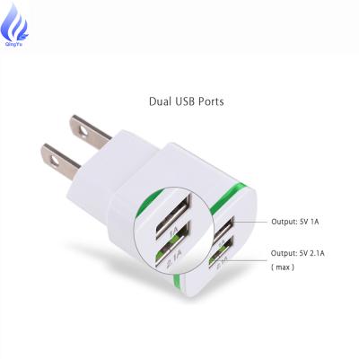 China Mobile Phone For iPhone Charger Adapter Dual Ports LED Light USB Charger 2X USB 2.1A 5V Wall Charger EU/USA Fast Charging for sale