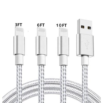 China Camera For Iphone 6ft 2.1A Usb Cable 3ft Nylon Braided 10ft For Iphone Cable Usb Data Charger Cable Charging White for sale