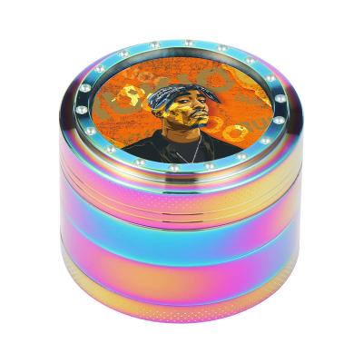 China Wholesale Rainbow Color Zinc Alloy 2.5 Inch 4 Part Design Herb Grinder Smoking Zinc Metal Logo Smoking Tobacco Herb Grinder Custom Cartoon for sale