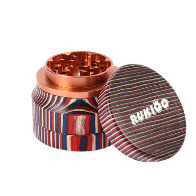 China Wholesale Custom Wood+zinc Rukioo 2.5 Inch 4 Parts Wooden Grain Grinder Tobacco Zinc Herb Grinder for sale