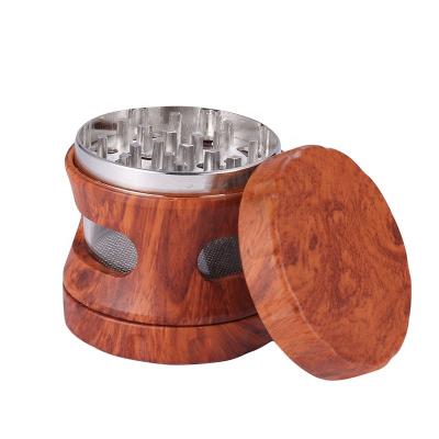 China Wholesale Wood+zinc 63mm 4 Parts Wooden Color Resin Herb Grinder With Stained Glass See for sale