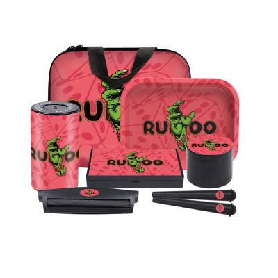 China Wholesale Custom Metal Glass Plastic Rukioo 6 in 1 Smell Proof Portable Bag Set Smoking Kits for sale