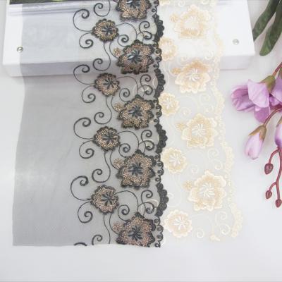 China Breathable 3D Embroidery Border Lace Up 21CM Lace Trim Mesh Fabrics Lace For Women Bridal Embroidered Dress for sale