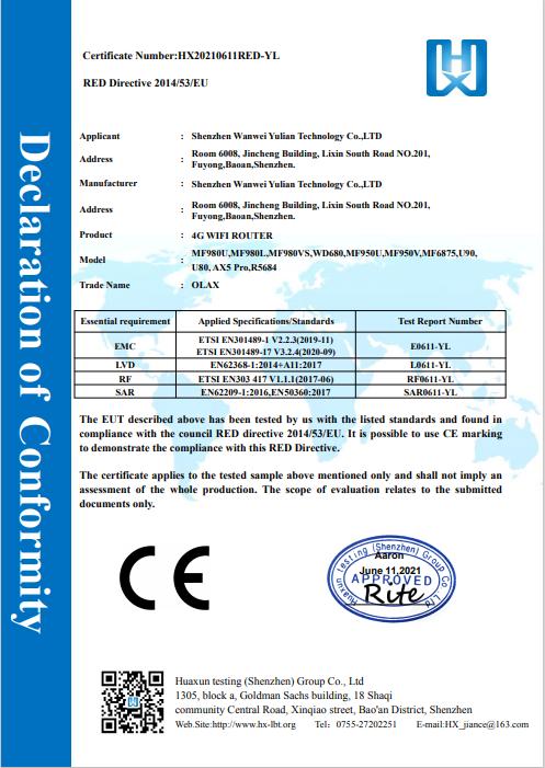 CE - Shenzhen Wanwei Yulian Technology Co., Ltd.