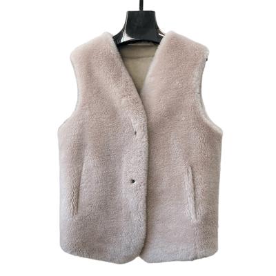 China Real PUDI Sheep Shearing Vest Women Woolen Fur Jacket Female Girl Winter Windproof Vest CT182 for sale