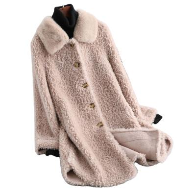 China A19070 Real Wool Winter Real Fur Women's Long Fur Coat Jacket Real Mink Fur Collar Warm Feminine Lady's Jacket Overcoat A19070 for sale