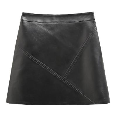 China Black Skirts Women Plus Size PUDI Real Leather Famele Girl Real Sheepskin Color A Line Leather Skirts ST002 for sale