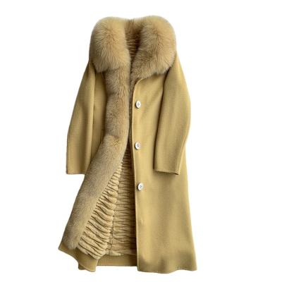 China Autumn/winter female real fur coat women lady rabbit fur lining fox fur lining wool jacket collar outwear long gap ZY905 for sale