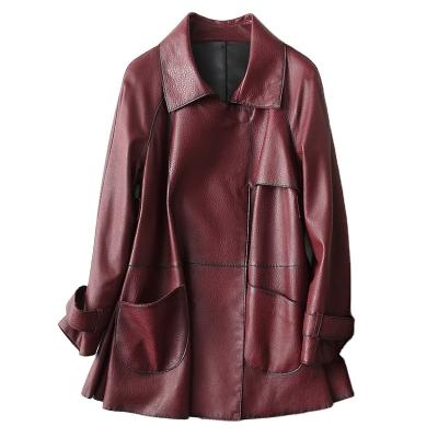 China Real Fur Women's Real Leather Long Coat Jacket Winter Girl Genuine Leather Female Coats Ditch Jackets A29054 for sale