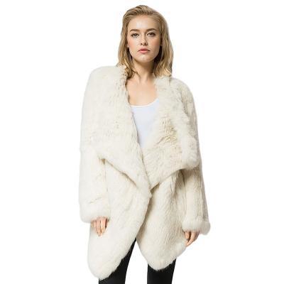 China Real Fur Pudi CR021 New Fashion Knitted Knit Real Rabbit Fur Coat Overcoat Jacket Women for sale