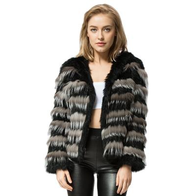 China Real Fur Pudi CR050 Fur Coat Knit Real Fur Coat Jacket Overcoat Women's Winter Fashion Knitted Real Rabbit Silver Fox Warm With Hood for sale