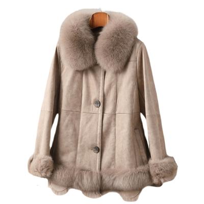 China PUDI Anti-Wrinkle Women Winter Fur Coat Parka Lady Fox Collar Rabbit Scratching Jacket Luxury Long Gap CT190 for sale