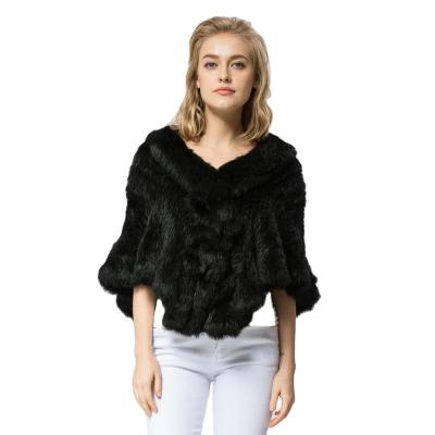 China SRR006 Real Rabbit Fur Shawl Poncho Stole Shrug Cape Long Dress Knitted Tippet Wrap Warm Coat 104cm Women's Winter Wedding for sale