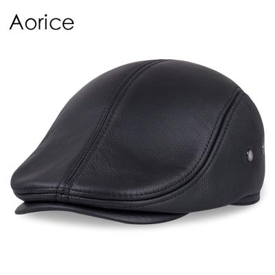 China Real Cow Mens Dobby Newsboy Baseball Cap /Beret Genuine Leather Hat Winter Warm Caps&hats Men With Ear Flap HL042 for sale