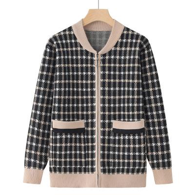 China Warm Fashion New Design Knitted Sweater Custom Plaid Simple Soft High Quality Knitted Sweaters For Women for sale