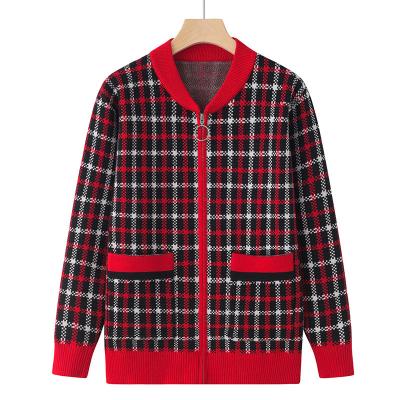 China Warm Autumn Fashion Custom Plaid Simple Soft Cardigan embroidery Sweater Casmere Zipper Sweater for sale