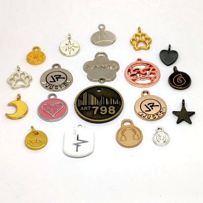 China Cute Unique Shape Rose Gold Logo Mini Custom Women Metal Pendant Jewelry Tags For Necklaces for sale