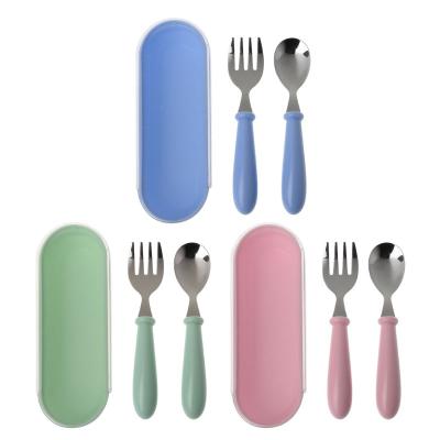 China 2pcs/lot Minimalist Baby Feeding Spoon Fork Set Stainless Steel Toddler Infant Children Flatware Dinnerware Cutlery Sets for sale