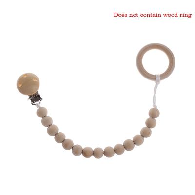 China Toy Baby Natural Wooden Beaded Dummy Chain Pacifier Holder Clip Sensory Teether Dummy Baby Gift for sale