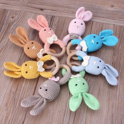 China Soft Wooden Pacifier Ring Newborn Sensory Toy Teething Toy Baby Bunny Ear Teether Comeback Gift Baby Shower for sale