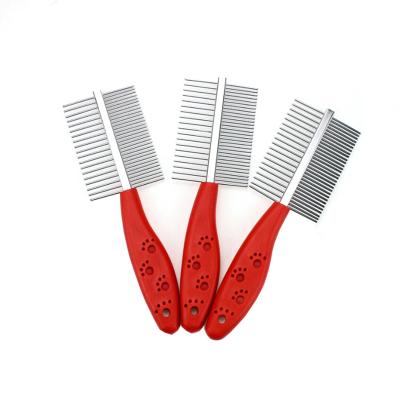 China Sustainable Double Sided Pet Grooming Comb With Plastic Handle And Dog Paw Print for sale