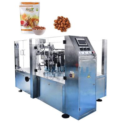 China Automatic food azelnut wallet nut sncak food weighing pellet preformed doypack rotary zipper packing packaging machine for sale