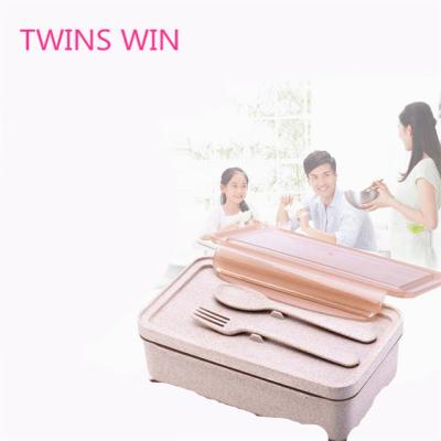 China Hot Selling Spain 2019 Customize Freshness Preservation Folding Leakproof Rectangle Shapes Wheat Straw Fiber Bento Lunch Box 053 for sale