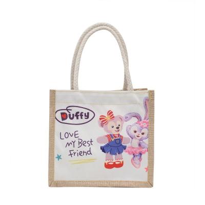 China Custom Reusable Reusable Printed LOGO Tote Bag Burlap Shopping Fashion Lunch Bag for sale