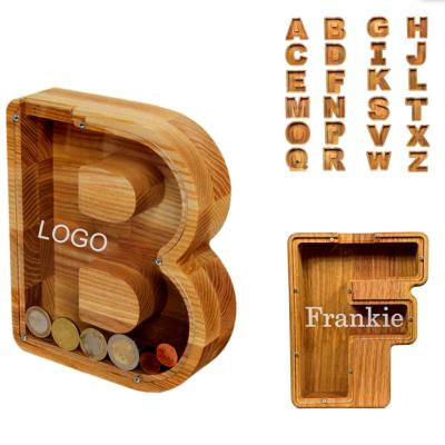 China Custom Wooden Coin Bank Letter Coin Bank Piggy Bank for sale