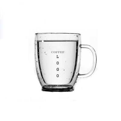 China Home Custom 8oz Double Wall Borosilicate Glass Mug With Handle for sale