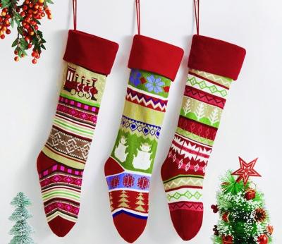 China Acrylic Fabric 18 Inch Christmas Rustic Christmas Stocking Knitted Holiday Decorations for Large Size Country Family Home Decorations for sale