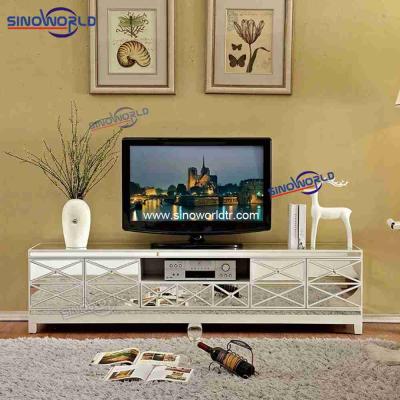 China Qualified Modern Mirrored TV Stand Stainless Steel TV Stand With Storage Cabinet For Hotel Home Furniture for sale