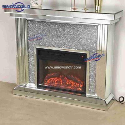 China New Mirrored Storage Trends Diamond Crush Stainless Steel View Fireplace Unit with TV Stand Chimney for sale