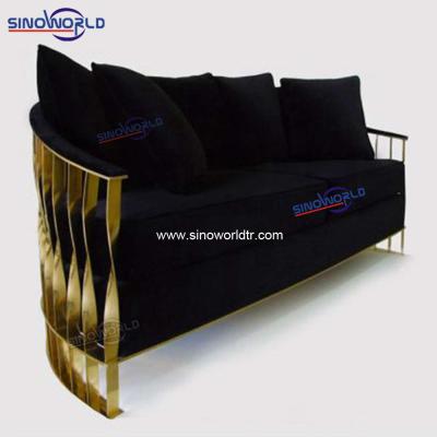 China New Arrival Two Seat Sofa Black Velvet Fabric Luxury Loveseat Couch Tufted With Gold Stainless Steel Legs for sale