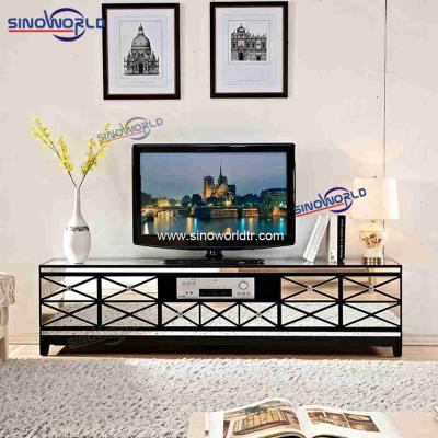 China Hot Sale Luxury Silver Mirrored Mirrored Crystal Diamond TV Frame Assembly Glittering Stand For Hotel Home Furniture for sale