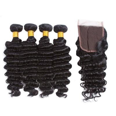 China Grade 12A Deep Wave Virgin Human Hair Bundles 95-100g met afsluiting op maat Te koop